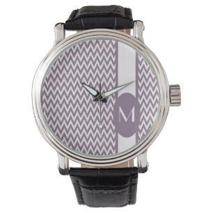 Lavendel Elegantes Zickzack Design mit Monogramm Armbanduhr