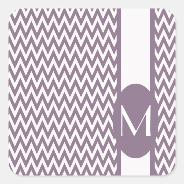Lavendel Elegantes Zickzack Design mit Monogramm Quadratischer Aufkleber (Vorderseite)