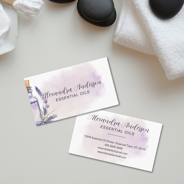 Lavendel Essential Oils Blumenfarbe Visitenkarte (Lavender Essential Oils Floral Watercolor Business Card)
