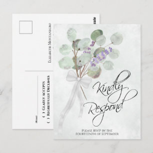 Lavendel Eukalyptus Bitte um Antwort zur Hochzeit  Postkarte