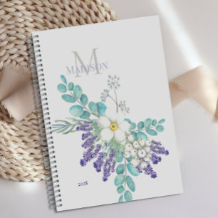 Lavendel-Eukalyptus-Botanisches Florales Monogramm Planer