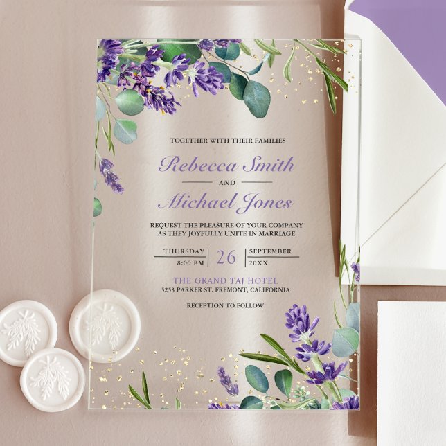 Lavendel-Eukalyptus-Hochzeit Acryleinladungen (Von Creator hochgeladen)