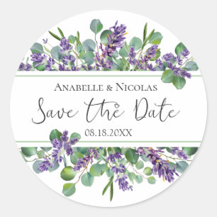 Lavendel-Eukalyptus-Save-the-Date-Aufkleber Runder Aufkleber