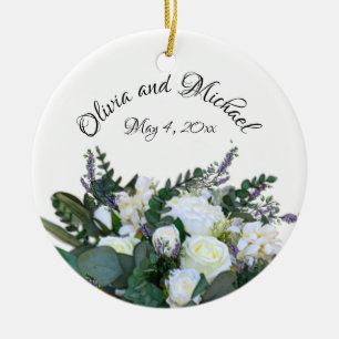 Lavendel-Eukalyptus weiße Rosen Grün Keramik Ornament