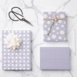 Lavendel-Federmuster und festes Wrapping-Papier Geschenkpapier Set