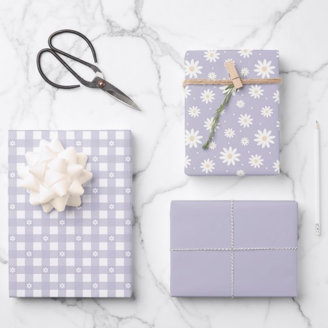 Lavendel-Federmuster und festes Wrapping-Papier Geschenkpapier Set (Vorderseite)