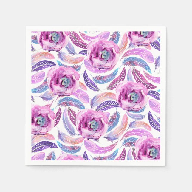 Lavendel Federn und Blumen Serviette (Vorderseite)