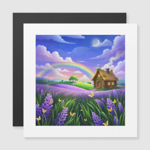 Lavendel-Feld-Regenbogen-Hütte Traum Magnetkarte