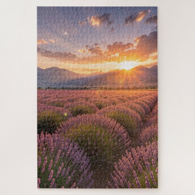 Lavendel-Feld-Sonnenuntergangs-Puzzle (Vertikal)