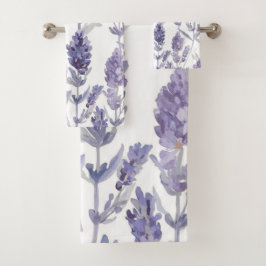 Lavendel Felder | Lila Wasserfarben-Blumenmuster Badhandtuch Set