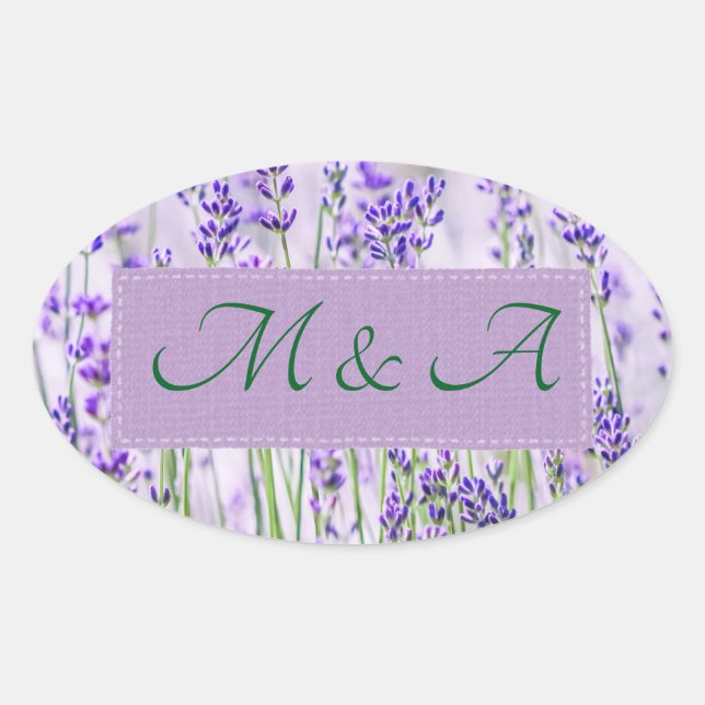 Lavendel Fields Hochzeitshilfen Ovaler Aufkleber (Vorderseite)