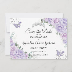 Lavendel Flieder Floral Quinceañera 15 Save-the-Da Mitteilungskarte