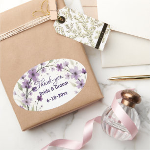 Lavendel Flieder Floraler Bogen Hochzeit Ovaler Aufkleber