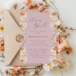 Lavendel Floral Fall Es ist eine Mädchen-Baby-Dusc Einladung