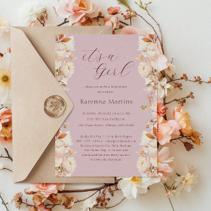 Lavendel Floral Fall Es ist eine Mädchen-Baby-Dusc Einladung