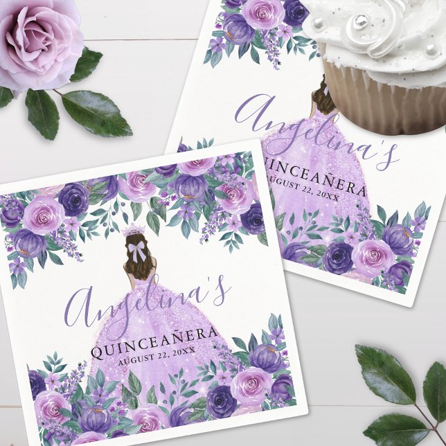 Lavendel Floral Lila Quinceanera Serviette (Lavender Floral Purple Quinceanera Napkins )
