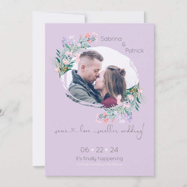 Lavendel floral Paint Stroke Frame Save The Date (Vorderseite)