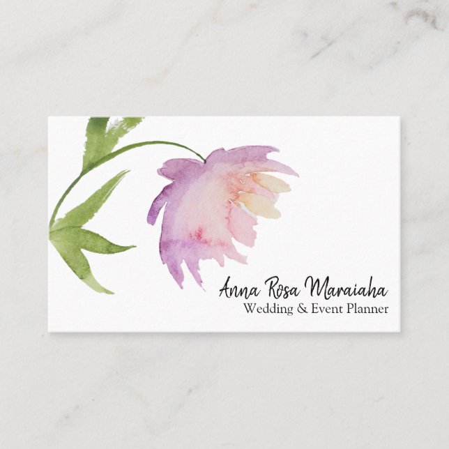 *~* Lavendel Floral Pink Elegante Wasserfarbenpeon Visitenkarte (Vorderseite)