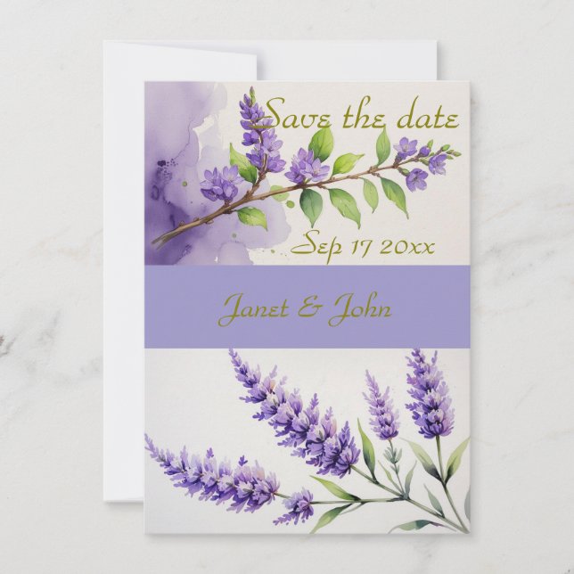 Lavendel Floral Save the Date Card (Vorderseite)