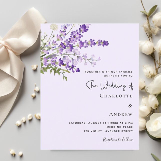 Lavendel-florale Violett-Hochzeitseinladung (Von Creator hochgeladen)