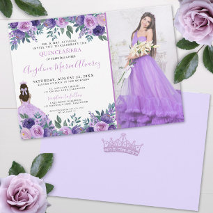 Lavendel-Foto-Blumen Purpur Quinceanera Einladung
