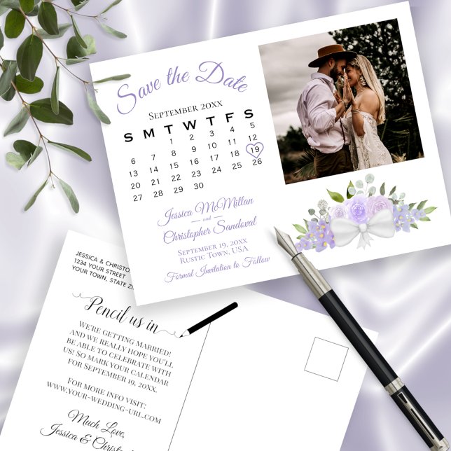 Lavendel Foto & Kalender Save the Date Ankündigungspostkarte (Von Creator hochgeladen)