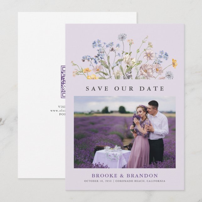 Lavendel-Frühlings-Wildblumenwiese-Garten-QR-Code  Save The Date (Vorne/Hinten)
