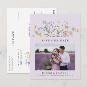 Lavendel-Frühlings-Wildblumenwiese - Heiratsdatum  Postkarte