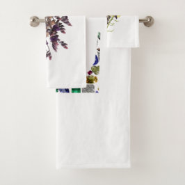 Lavendel & Gelbe Wildblume Botanisches Design Badhandtuch Set