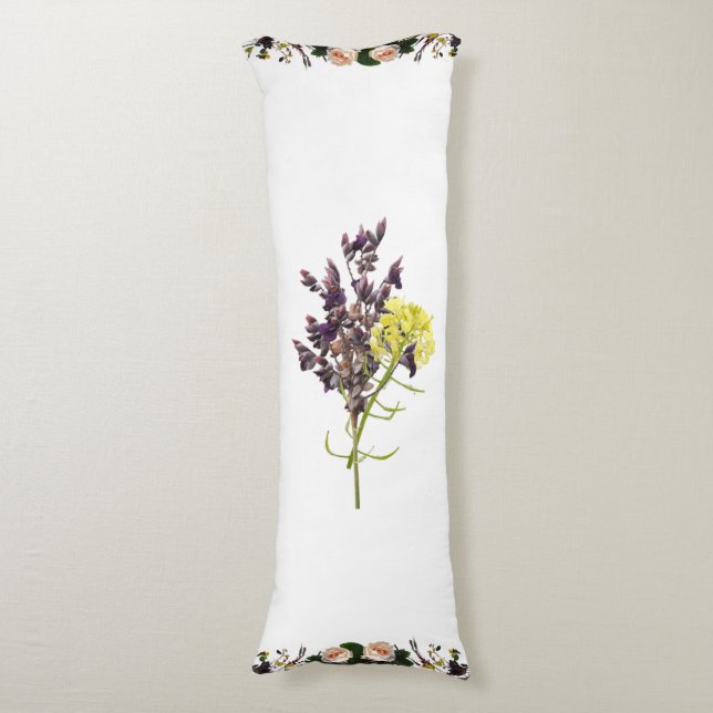 Lavendel & Gelbe Wildblume Botanisches Design Seitenschläferkissen (Vorderseite Vertikal)