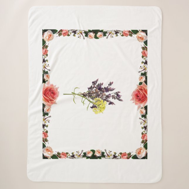 Lavendel & Gelbe Wildblume Botanisches Design Sherpadecke (Vorderseite)