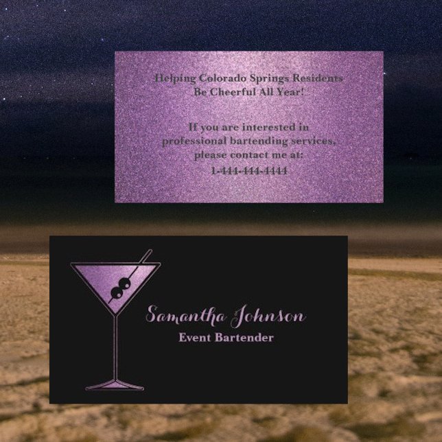 Lavendel Glitzer Event Barkeeper Business Card Visitenkarte (Von Creator hochgeladen)