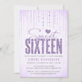 Lavendel Glitzer Look Sweet 16 (sechzehn) Party Einladung
