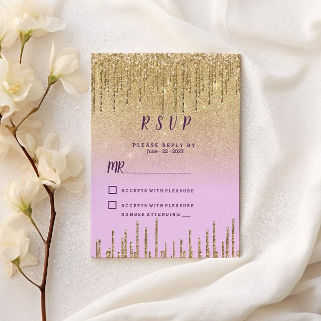 Lavendel Glitzer ombre Tropfen Luxus-UAWG Einladung (Lavender gold glitter ombre drips luxury RSVP)