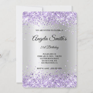 Lavendel Glitzer Silver Satin Foil 21. Geburtstag Einladung