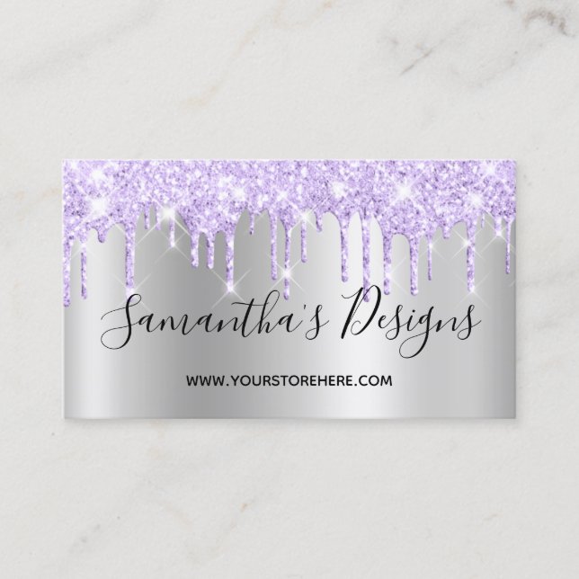 Lavendel Glitzer Tropfen Silver Ombre Online Store Visitenkarte (Vorderseite)