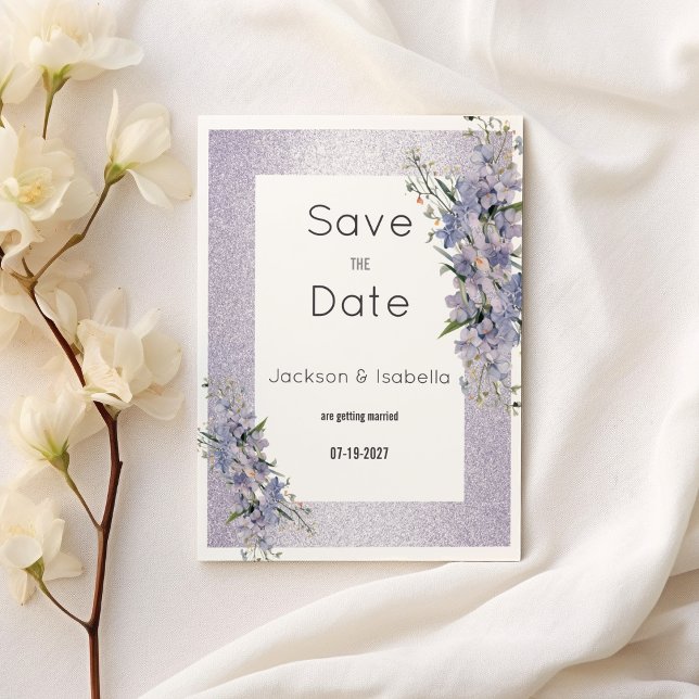 Lavendel Glitzer Wildblumen Save the Date blühend Einladung (Lavender glitter wildflowers floral Save the Date)