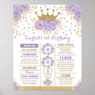 Lavendel-Gold-Blumenkrone Prinzessin Meilenstein Poster