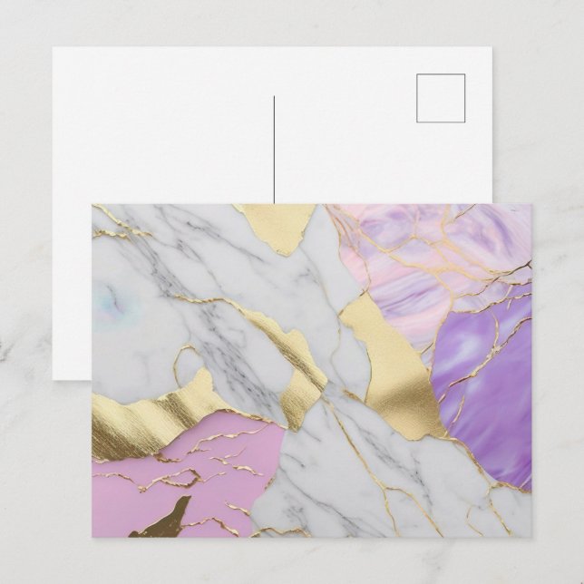 Lavendel & Gold Marmor Luxe Postkarte (Vorne/Hinten)
