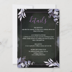 Lavendel-Gotische Blumen-Hochzeits-Detailkarte Karte