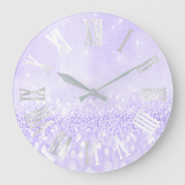 Lavendel-graues silbernes Glitzer-Metall römisches Große Wanduhr (Vorderseite)
