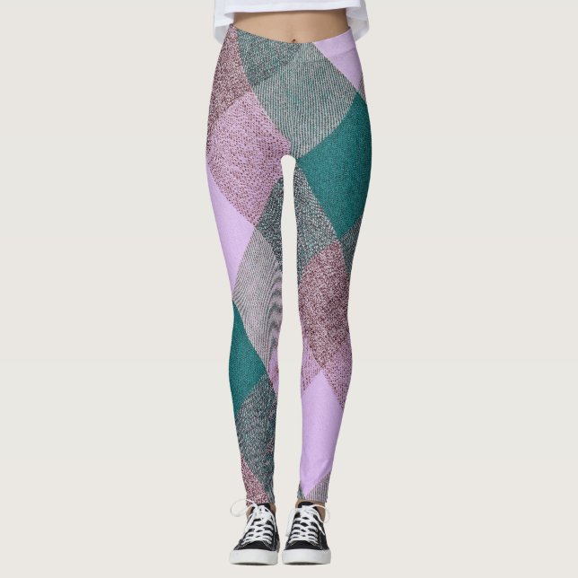 Lavendel Green Kariert Triangle Pattern Leggings (Vorderseite)