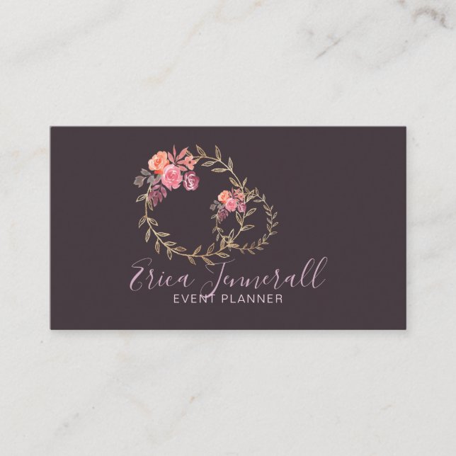 Lavendel Grey Floral Wreath Blooms Event Plane Visitenkarte (Vorderseite)