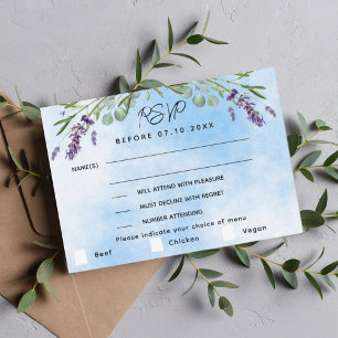 Lavendel Grün blaues Menü Hochzeitsempfang UAWG Mitteilungskarte