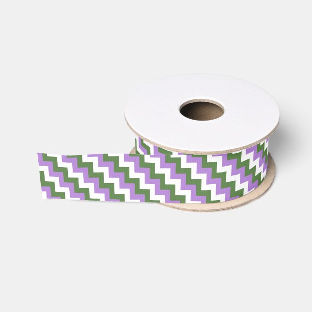 Lavendel, Grün und Weiß Zickzack Zigzag Ripsband (Spule)
