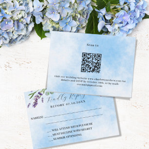 Lavendel grüne blaue QR Hochzeit RSVP Reaktion Karte