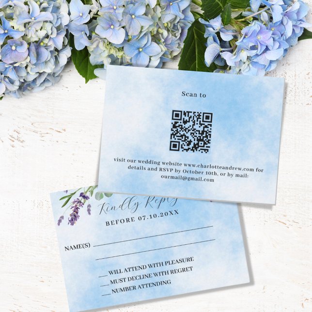 Lavendel grüne blaue QR Hochzeitsreaktion UAWG Mitteilungskarte (Von Creator hochgeladen)