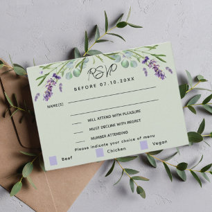 Lavendel grüne Hochzeitsmenü Antwort RSVP Karte
