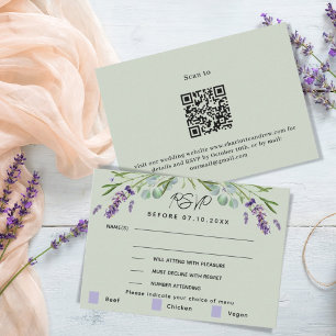 Lavendel grünes Hochzeitmenü QR Antwort RSVP Karte