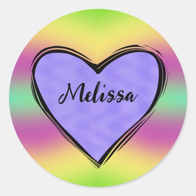 Lavendel Heart on Rainbow Runder Aufkleber (Vorderseite)